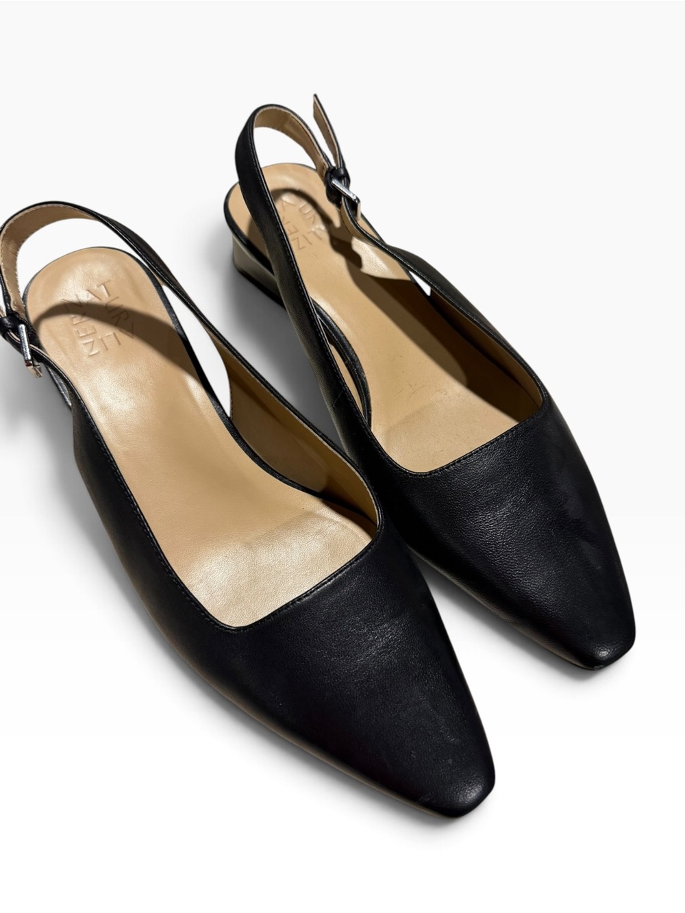 Naturalizer Lesley Black Leather Pointed Toe Slingback Block Heel Pumps Size 9W